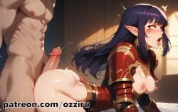 1boy 1boy1girl absurd_res ai_generated anime bent_over buttjob cute demon demon_girl doggy_style elf elf_ears elf_female esil_radiru facial_markings female grinding grinding_on_penis hi_res highres ozziru patreon pointy_ears purple_hair self_upload sex solo_leveling straight uncensored