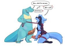 2025 absurd_res animal_genitalia animal_penis anthro anthro_on_anthro athletic athletic_anthro athletic_male barking big_penis blush bodily_fluids bondage canine_genitalia canine_penis cometdragonite dialogue digitigrade dominant duo english_text erection fur generation_2_pokemon generation_4_pokemon genital_fluids genital_slit genitals good_boy harness heart_symbol hi_res kneeling knot leash leash_pull legband looking_pleasured male male/male narrowed_eyes nintendo nude open_mouth penis petplay pokemon pokemon_(species) praise precum riolu roleplay simple_background smile standing submissive text tongue tongue_out totodile tuft white_background
