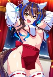ai_generated animal_ears breasts cosplay daitaku_helios_(umamusume) female gyaru hair_pin horse_girl looking_at_viewer sideboob two_tone_hair umamusume umamusume_pretty_derby