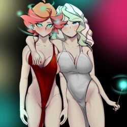 amanda_o'neill blonde_hair brainwashing diana_cavendish dress female female_only femsub glowing_eyes happy_trance huge_breasts hypnosis hypnotized_hypnotist little_witch_academia mind_control multiple_girls orange_hair smile spiral spiral_eyes t-mimi tomboy