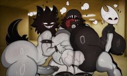 ass assjob backrooms balls big_ass big_breasts big_penis bite_mark blush breasts breasts_out dripping entity femboy hollow_knight hornet_(hollow_knight) horny jacksito_(artist) penis roblox roblox_avatar smiler_(the_backrooms) sweat thick_thighs threesome thunder_thighs tongue