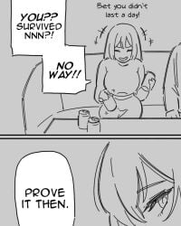 1girls 2024 2koma artist_self-insert close-up english_text naughty_face no_nut_november ok_bah_comics solo_focus text