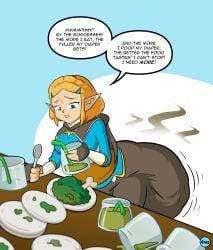 1girls blonde_hair diaper diaper_under_clothing eating female fully_clothed hyrosdiaperdivas light_skin princess_zelda scat scat shit shit shitting simple_background soiling soiling_diaper speech_bubble spoon stinky tears_of_the_kingdom the_legend_of_zelda