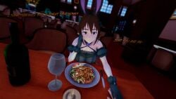 1boy 1girls brown_eyes brown_hair bunny_ears bunny_girl clothed_female date dress faceless_male faunus food indrick_[artist] pov restaurant rwby velvet_scarlatina