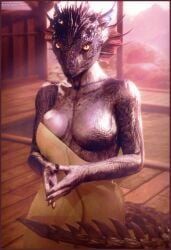 1girls 3d argonian breasts female looking_at_viewer mrcourage616 scales scalie skyrim