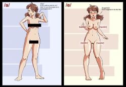 4chan artist_request barefoot blush brown_hair censor_bar censored embarrassed embarrassed_nude_female enf english_text feet female naked naked_female nude nude_female tagme text twintails unknown_artist