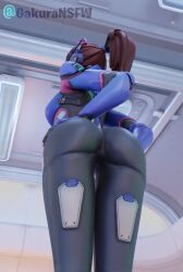 1girls 3d 3d_(artwork) alternate_version_available ass_focus bodysuit clothed clothed_female clothing d.va d.va_(overwatch_2_suit) female female_focus female_only gakuransfw highres low-angle_view no_nude overwatch overwatch_2 ponytail presenting_ass sfw standing
