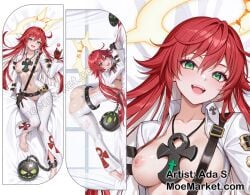 1girls bodysuit breasts dakimakura guilty_gear guilty_gear_strive jack-o'_valentine jack-o_pose jackochallenge looking_at_viewer pussy red_hair solo