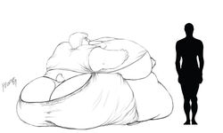 anthro ass avian bacchi beak belly big_belly big_breasts big_butt bird breasts clothed clothing dickgirl feathers hair huge_breasts hyper hyper_belly hyper_breasts immobile intersex monochrome morbidly_obese nipples nude obese overweight penguin pulsar pussy solo thick_thighs