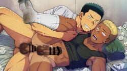 2boys abs anal anal_insertion anal_sex anus_hair armpit_hair armpits ass_hair balls bed bedroom big_balls big_penis blonde_hair blush bottomless brown_eyes censor_bar censored censored_penis clenched_teeth clothed collarbone dark_penis dark_skin dirty dirty_clothing dirty_room dirty_socks duo erection feet_up foreskin from_behind from_behind_position frown futase_hikaru gay grabbing grabbing_from_behind grabbing_legs green_hair grin hi_res huge_cock indoors leg_hair legs_up looking_at_another lunatique lying lying_on_back lying_on_bed lying_on_side male male/male male_only male_penetrated male_penetrating male_penetrating_male mature_male muscles muscular muscular_male original original_character pecs penis pillow pink_glans pointless_censoring precum precum_drip pubic_hair raw_sex retracted_foreskin roommate sanpaku sex short_hair small_pupils smegma smegma_in_foreskin socks spread_legs steam steaming_body steamy_armpits sweat sweatdrop sweating sweaty tan tan_body tanktop tanline thick_penis tissue tissue_box uncircumcised uncut unhygienic used_tissue white_socks yaoi young