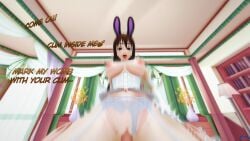 1boy 1girls breasts brown_hair brown_hair_female bunny_ears bunny_girl cowgirl_position faceless_male female_on_top impregnation_request indrick_[artist] long_hair long_hair_female penetration pov rwby sex velvet_scarlatina wanting_cum