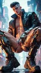 ai_generated bottomless cuntboy cuntboy_only cybernetic_limb cybernetics cyberpunk human intersex muscular_cuntboy presenting presenting_pussy pussy