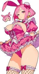 1girls 2d 2d_(artwork) 2d_artwork breasts bunny_ears dress female female female_focus female_only jewelry pink_clothing pink_eyes pink_hair pink_panties pink_pupils sexy skirt skirt_lift thighs upskirt
