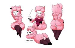 :3 alpaca animal_crossing anthro ass big_butt blush breasts camelid cavitees cleavage clothed clothing female mammal multi_breast nintendo nipples pussy reese_(animal_crossing) riding_crop solo thick_thighs video_games whip wool