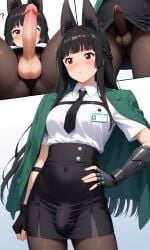 ai_generated animal_ears balls big_penis blush dickgirl fox_ears fox_tail futa_only futa_sans_pussy futanari horny hoshimi_miyabi intersex light-skinned_futa light-skinned_futanari mihoyo