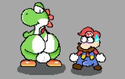 ass backsack balls big_butt dinosaur duo erection genitals green_body human looking_at_another looking_surprised male mammal mario_bros meme nintendo nxyitn prehistoric_species reptile scalie shitpost tail yoshi yoshi_(character)