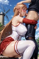 aerial_view ai_generated asuna_(sao) big_ass big_breasts big_butt big_penis blowjob blue_eyes brown_hair fucked_from_behind heart-shaped_pupils hug_and_suck low-angle_view multiple_views shiny_skin skirt sucking sucking_penis sword_art_online thick_ass thick_thighs thighhighs ul7990 yuuki_asuna