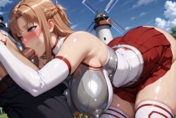 aerial_view ai_generated asuna_(sao) big_ass big_breasts big_butt big_penis blowjob blue_eyes brown_hair fucked_from_behind heart-shaped_pupils hug_and_suck low-angle_view multiple_views shiny_skin skirt sucking sucking_penis sword_art_online thick_ass thick_thighs thighhighs ul7990 yuuki_asuna