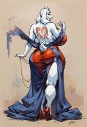 ai_generated anthro anthro_milf ass behind cleavage furry goat_girl goat_milf high_heel_boots high_heels huge_ass huge_breasts looking_back tattoo toriel undertale werewolfmortisad294