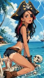 1girls ai_generated anal anal_sex beach black_hair breasts breasts_out cum cum_in_ass cum_in_pussy cum_inside double_penetration ejaculation excited exposed_breasts eyepatch jewelry ocean original_character pirate pirate_captain_vanessa_red pirate_hat pirate_ship pussy rape red_highlights sex skeleton small_breasts suprised tan_body tan_skin tanline terror139 uncensored undead vaginal_penetration vaginal_sex