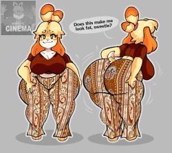 animal_crossing big_ass big_breasts breasts bubble_butt cleavage dork_boi female flare_pants forbidden_pants furry huge_ass huge_breasts isabelle_(animal_crossing) lewd_dorky meme thick_thighs wide_hips