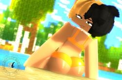 3d black_and_blonde_hair female honey_(theactualhoney) looking_at_viewer mine-imator minecraft theactualhoney