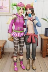 2girls breasts femele fortnite giocamolly leggings selfie skye_(fortnite) zoey_(fortnite)