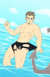 artist_request balls bara facial_hair flaccid male male_only muscles muscular nintendo npc_trainer penis pokemon ripped_clothing solo solo_male swimmer_(pokemon) swimmer_(pokemon_sm)