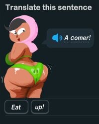 1girls ass big_ass black_hair bottom_heavy bra breasts bubble_butt cellulite dat_ass duolingo fat_ass female female_only hijab huge_ass large_ass looking_back panties png solo syrupglazed text thick_ass thick_thighs wide_hips zari_(duolingo)