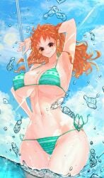 1girls artist_name bare_arms bare_legs big_breasts bikini bikini_bottom bikini_top blush breasts curvaceous curvy curvy_female curvy_figure female female_focus female_only fit_female hourglass_figure huge_breasts large_breasts long_hair looking_at_viewer midriff nami nami_(one_piece) navel one_piece orange_eyes orange_hair post-timeskip sc_scandium side-tie_bikini side-tie_bikini_bottom sky slim_waist smile solo thick_thighs thigh_gap thighs thin_waist underboob watermark wide_hips