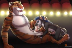 2boys anthro badger balls cobaltbadger_(character) cum disney duo feline fellatio gay incorgnito male male_only mammal mustelid oral penis sex size_difference tiger tiger_dancer_(zootopia) yaoi zootopia