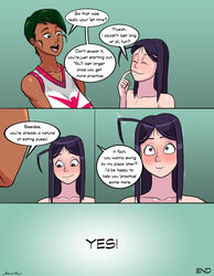 2girls blush cheerleader cleavage comic dickgirl ellie_(savalkas) female futa_with_female futanari intersex layla_(savalkas) savalkas speech_bubble text