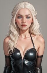 ai_generated black_latex black_latex_dress black_latex_elbow_gloves celebrity daenerys_targaryen female female_only game_of_thrones latex latex_clothing latex_dress latex_elbow_gloves pdbai showcase tagme white_hair