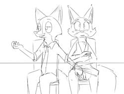 1boy 1girls anthro black_and_white canine clothed clothing disney dress female fox fur furry incest male mammal monochrome mother mrs._wilde nick_wilde panties parent pussy simple_background sketch son visiti white_background zoophilia zootopia