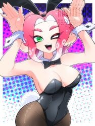 1girls 2d agent_8_(splatoon) big_breasts black_bunny_ears black_bunnysuit bowtie brown_tights bunny_ears bunny_pose bunny_tail bunnysuit child_bearing_hips cuffs_(clothing) earrings fangs female_only fishnet_legwear fishnets green_eyes happy hourglass_figure large_breasts looking_at_viewer nintendo octoling octoling_girl one_eye_closed open_mouth open_mouth_smile solo solo_female splatoon splatoon_2 splatoon_2:_octo_expansion tagme tentacle tentacle_hair thick_thighs thin_waist tights unusual_hair voluptuous_female watamo2920 winking_at_viewer