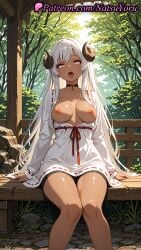 1girls 2025 ahe_gao ai ai_assisted ai_generated anime anime_style arms_at_sides bangs black_choker black_horns blunt_bangs blush breasts breasts_apart breasts_out brown_horns bust busty chiyu_mahou_no_machigatta_tsukaikata choker clothing collarbone curled_horns dark-skinned_female dark_skin day dress feet_out_of_frame felm female female_focus female_only fingernails heart hentai hi_res high_quality high_resolution highres horns knees_together_feet_apart large_breasts legs lips long_hair long_sleeves looking_at_viewer makeup medium_breasts natsuyoru nature nipples nipples_outside no_bra non-asian open_clothes open_mouth outdoors patreon red_eyes red_ribbon ribbon ribbon-trimmed_dress ribbon-trimmed_sleeves ribbon_trim rock rolling_eyes saliva sheep_horns shiny_skin shorts sitting soaking_feet solo solo_female stable_diffusion teeth thighs tongue tongue_out tree uncensored_nipples upper_teeth_only very_long_hair voluptuous voluptuous_female water white_dress white_hair