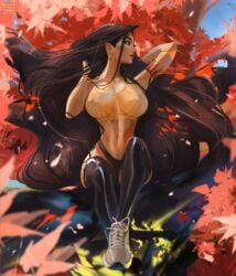 1girls big_breasts black_hair braless breasts disney female female_only huge_breasts human human_only long_hair modern_au modern_setting native_american native_american_female nipples nipples_visible_through_clothing not_furry pocahontas pocahontas_(character) solo taissonair translucent_clothing