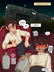 2boys angelo_(mrbooshmaster) blush clothed comic dare drunk male mrbooshmaster orhan_(mrbooshmaster) tagme