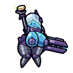 big_breasts blue_(test_subject_blue) breasts covered_nipples female female_only gun holding_object huge_breasts large_breasts mecha nitrome nsfwoaf pixel_art robot slime slime_girl tagme test_subject_blue transparent_background wink