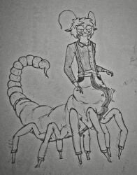 8_legs absurd_res arachnid arachnid_taur arthropod arthropod_taur balls bottomwear bulge clothed clothing denim denim_bottomwear denim_clothing frontal_taur_balls frontal_taur_genitals frontal_taur_penis fully_clothed hi_res jeans male multi_leg multi_limb pants penis scorpion scorpion_taur smile smirk solo suspenders taur tight_bottomwear tight_clothing tight_pants toony