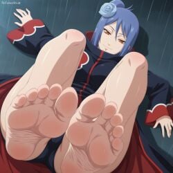 1girls ai_generated akatsuki_(naruto) ass barefoot bob_cut clothed clothing feet feet_up female female_focus female_only foot_fetish foot_focus fully_clothed hair_flower konan legs_up light-skinned_female light_skin looking_at_feet looking_down medium_hair nail_polish naruto naruto_(series) naruto_shippuden nsfwworks.ia orange_eyes outdoors pale-skinned_female pale_skin piercing pinup presenting_feet purple_hair raining shoulder_length_hair shounen_jump sitting smile smiling soles solo solo_female solo_focus teenager tight_clothing tight_pants toe_curl toe_scrunch toenails toes uncensored