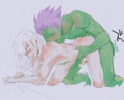 anthro ass bed blush cute doggy_style gecko gripping_sheets hand_on_hip holding lizard my_hero_academia on_all_fours penetration pink_hair shuichi_iguchi shy spinner_(my_hero_academia) tomura_shigaraki white_background white_hair