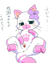 artist_request blue_eyes feline felyne furry monster_hunter pansy_(mhs) pink_fur pussy uncensored