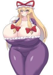 1girls 2024 big_breasts blonde_hair breasts breasts_bigger_than_head cleavage curvy curvy_figure dress female gloves godkami17 hair_ribbon hat huge_breasts mob_cap solo thick thick_thighs touhou wide_hips yakumo_yukari yukari_yakumo