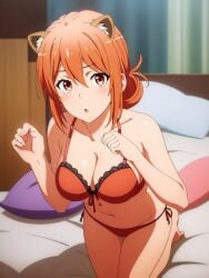 1girls ai_generated aichan animal_ears bra milf my_teen_romantic_comedy_snafu orange_bra orange_eyes orange_hair orange_panties panties underwear yuigahama_yui's_mother