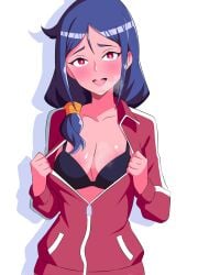 1girls b1iz4rd blue_hair bra breasts female female_only flashing flashing_breasts little_witch_academia looking_at_viewer partially_clothed red_eyes ursula_callistis