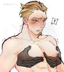 artist_request bara big_pecs blush disembodied_hands male male_only muscles muscular nintendo npc_trainer nude pokemon swimmer_(pokemon) swimmer_(pokemon_sm)