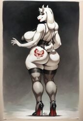 ai_generated anthro anthro_milf ass behind cleavage furry goat_girl goat_milf high_heel_boots high_heels huge_ass huge_breasts lingerie looking_back tattoo thighhights toriel