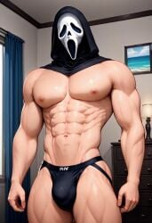 abs ai_generated biceps bulge gay ghostface ghostface_(scream) jockstrap jockstrap_only looking_at_viewer male male_only mask mask_on_head masked_male muscular muscular_male nipples nude_male pecs scream_(franchise) toned_body toned_male twall97