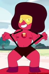 afro gem_(species) greyscale nipples red_nipples red_skin ruby_(gem_species) ruby_doc smile steven_universe